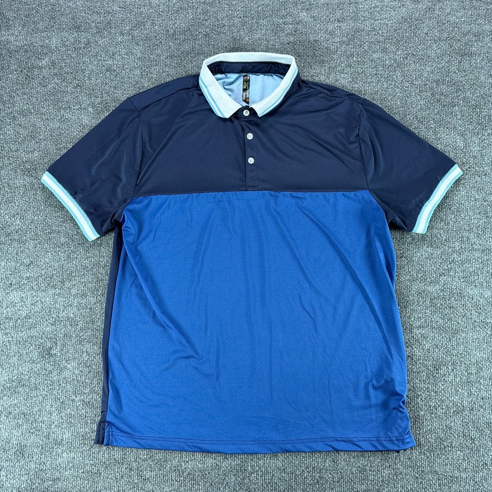 Hudson & Barrow Mens Performance Polo Shirt Blue Colorblock Golf Top Lrg Summer